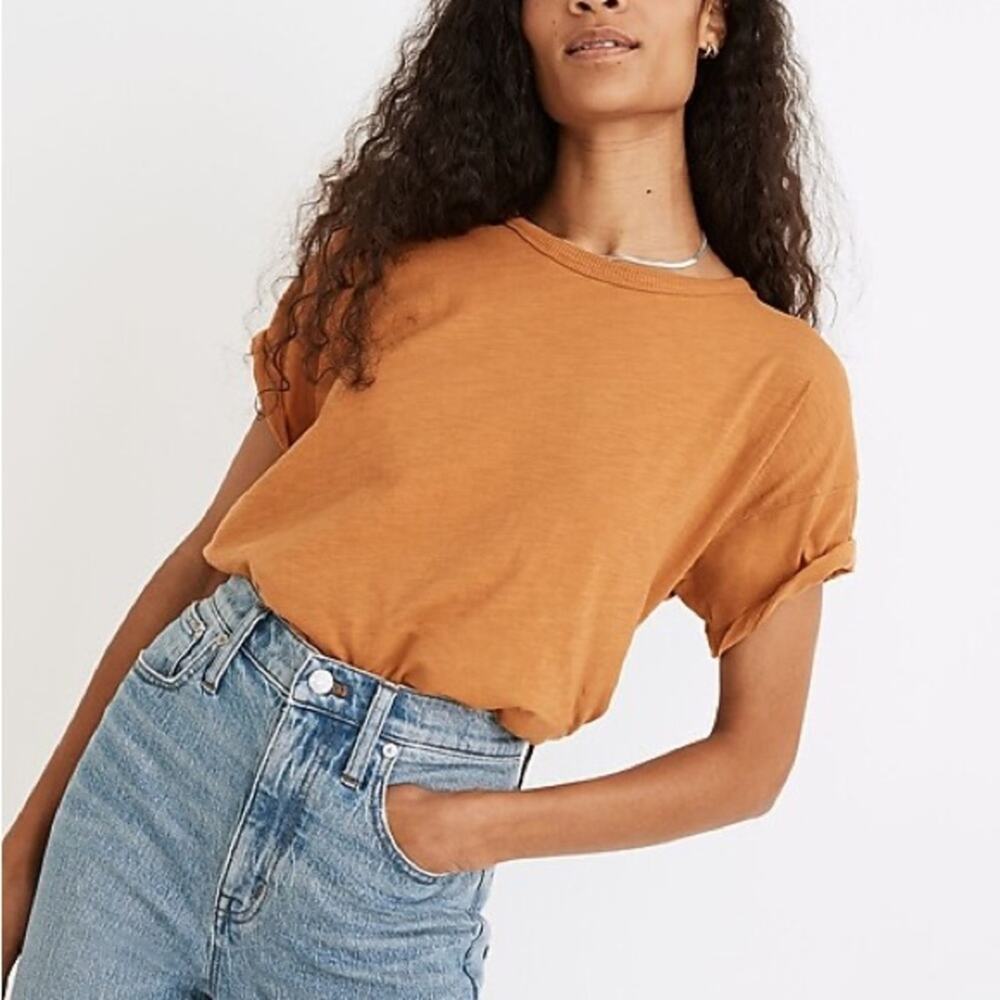 Madewell Whisper Cotton Orange Rib Crewneck T-shirt Size XS